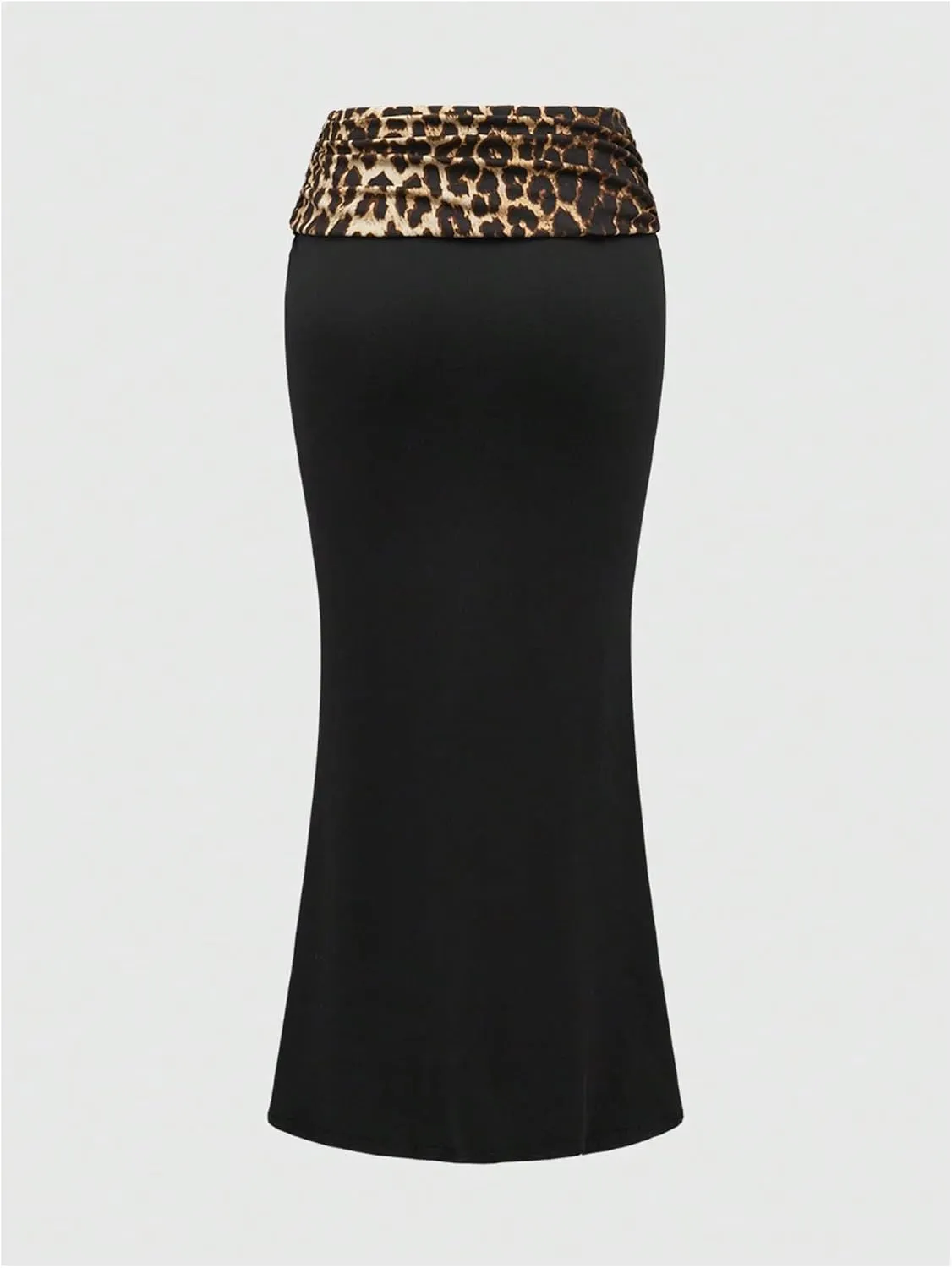 MakeMeChic Women's Leopard Print Skirts Ruched Long Skirt Bodycon Y2K Maxi Skirts
