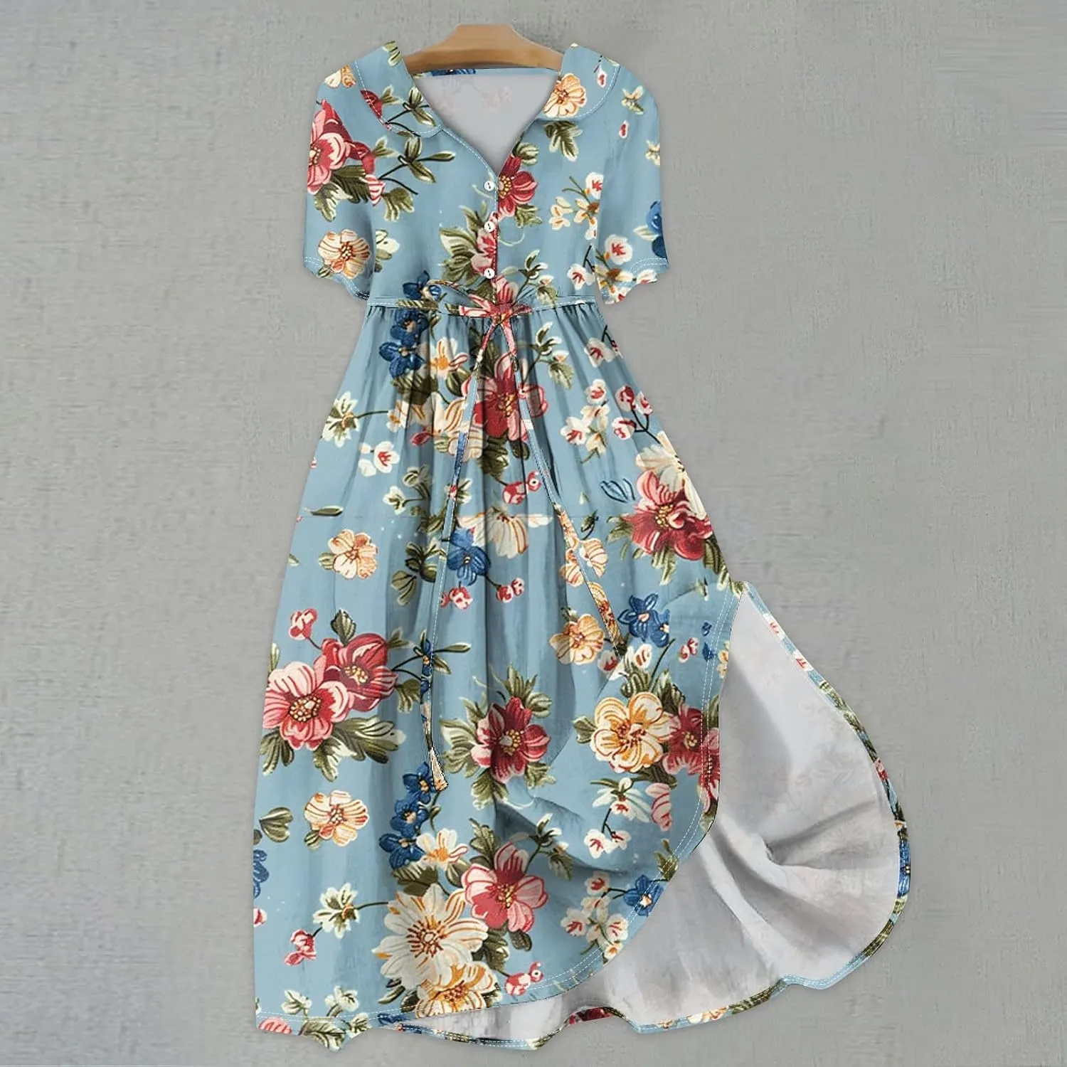 Maxi Dresses for Women 2025 Flowy Spring Summer Button Front Tie Swing Maxi Dress