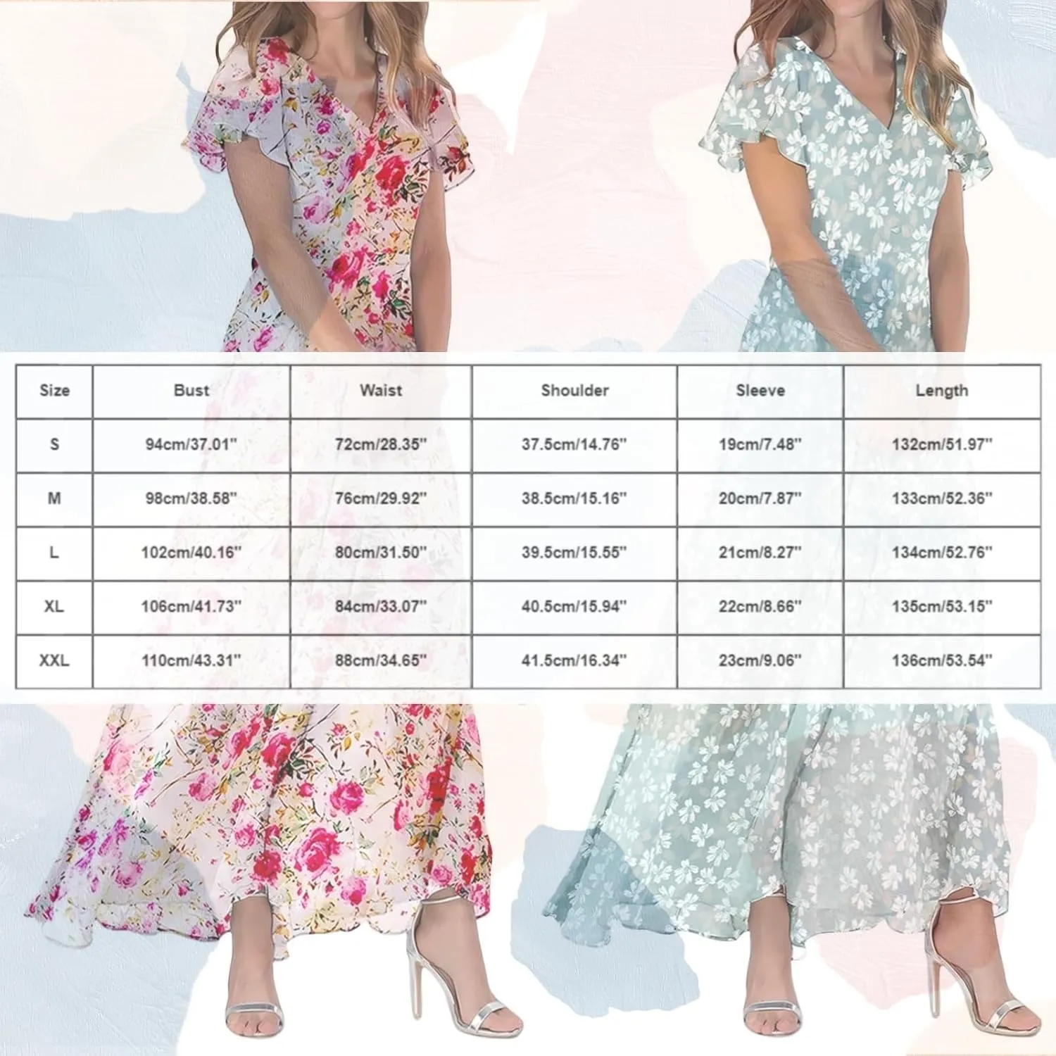 Maxi Dresses for Women 2025 Short Sleeve V Neck Floral Print Chiffon Sundress Spring Summer Casual Prom Beach Clothes