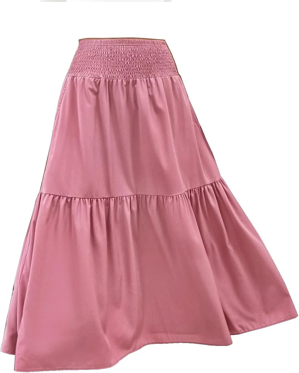 Maxi Skirt for Women Summer Casual Elastic High Waist Pleated A Line Flowy Swing Tiered Beach Vacation Skirts