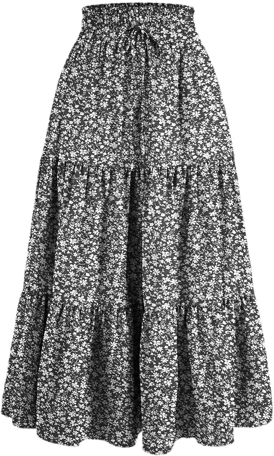Maxi Skirts for Women Summer 2025 High Waisted Flowy Floral Long Skirt Vacation Beach Ruffle A Line Skorts