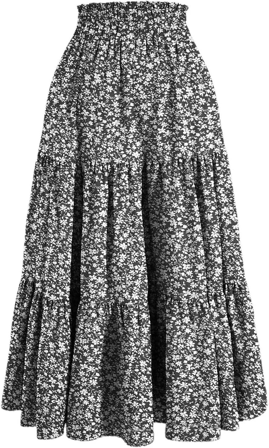 Maxi Skirts for Women Summer 2025 High Waisted Flowy Floral Long Skirt Vacation Beach Ruffle A Line Skorts