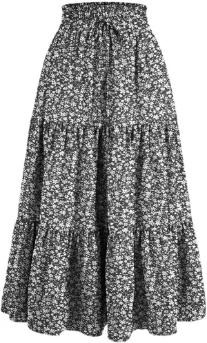 Maxi Skirts for Women Summer 2025 High Waisted Flowy Floral Long Skirt Vacation Beach Ruffle A Line Skorts