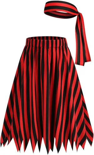 Maxi Skirts for Women Women's Belt Costume Black Red Stripe Irregular Hem Skirt