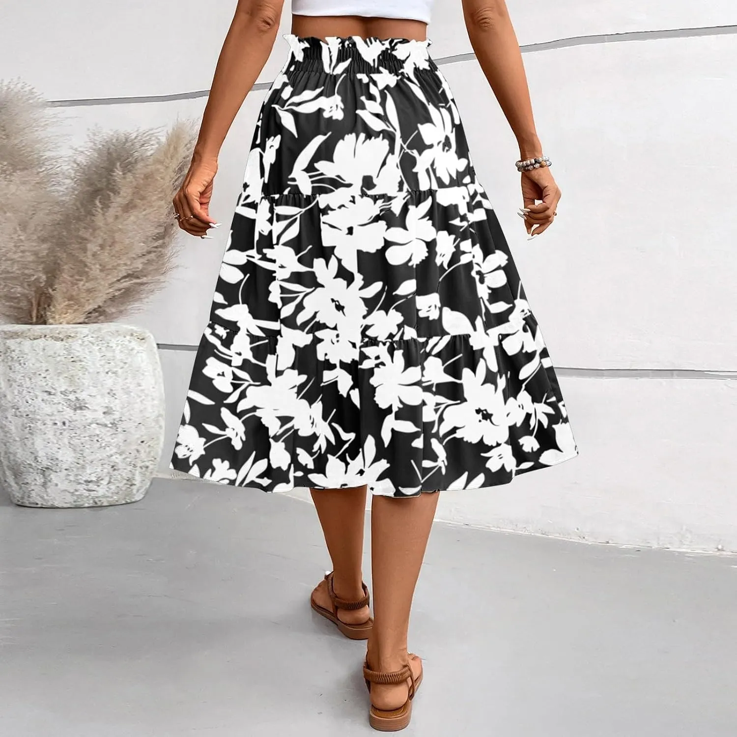 Maxi Skirt,Womens Boho Maxi Skirt with Pockets Elastic High Waisted Linen Summer Flowy Long Skirts for Women 2025
