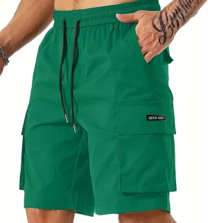 Mens Cargo Shorts Big and Tall Elastic Waist Long Fishing Hiking Shorts Drawstring Lounge Beach Pants Multi Pockets