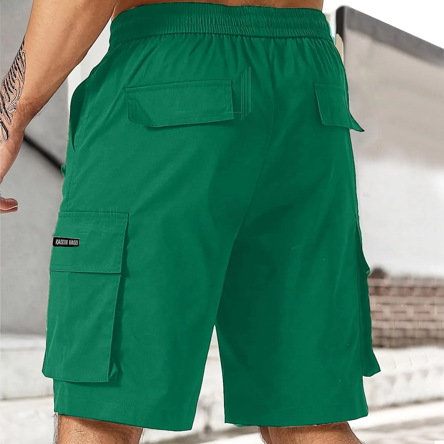 Mens Cargo Shorts Big and Tall Elastic Waist Long Fishing Hiking Shorts Drawstring Lounge Beach Pants Multi Pockets