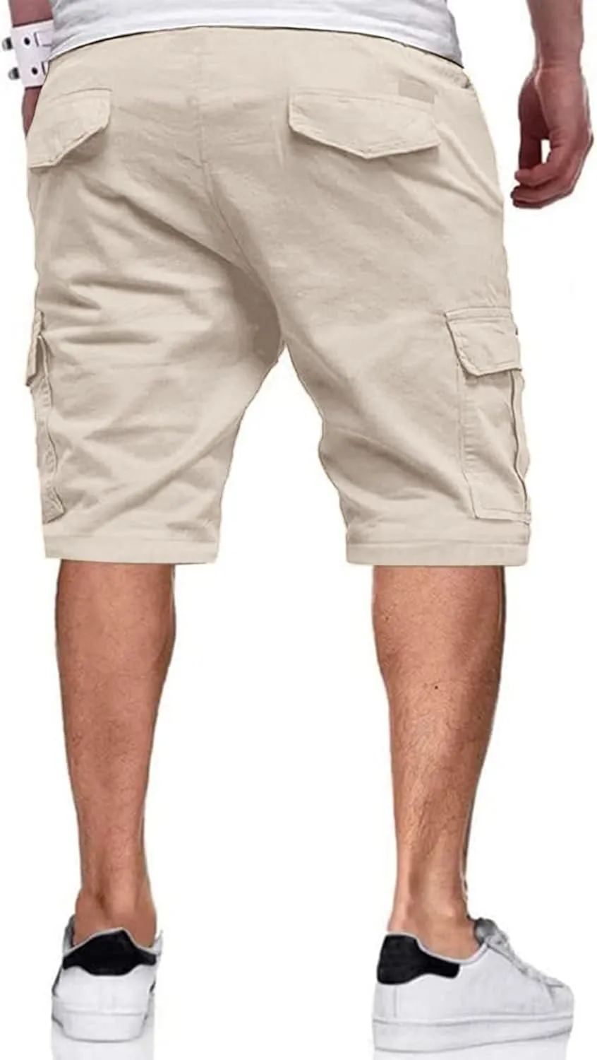 Men's Casual Cargo Shorts Color Block Drawstring Pants Slim Fit Joggers Pants Outdoor Hiking Shorts with Pockets