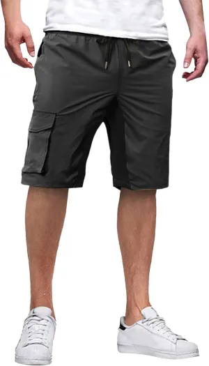 Men's Casual Cargo Shorts Color Block Drawstring Pants Slim Fit Joggers Pants Outdoor Hiking Shorts with Pockets