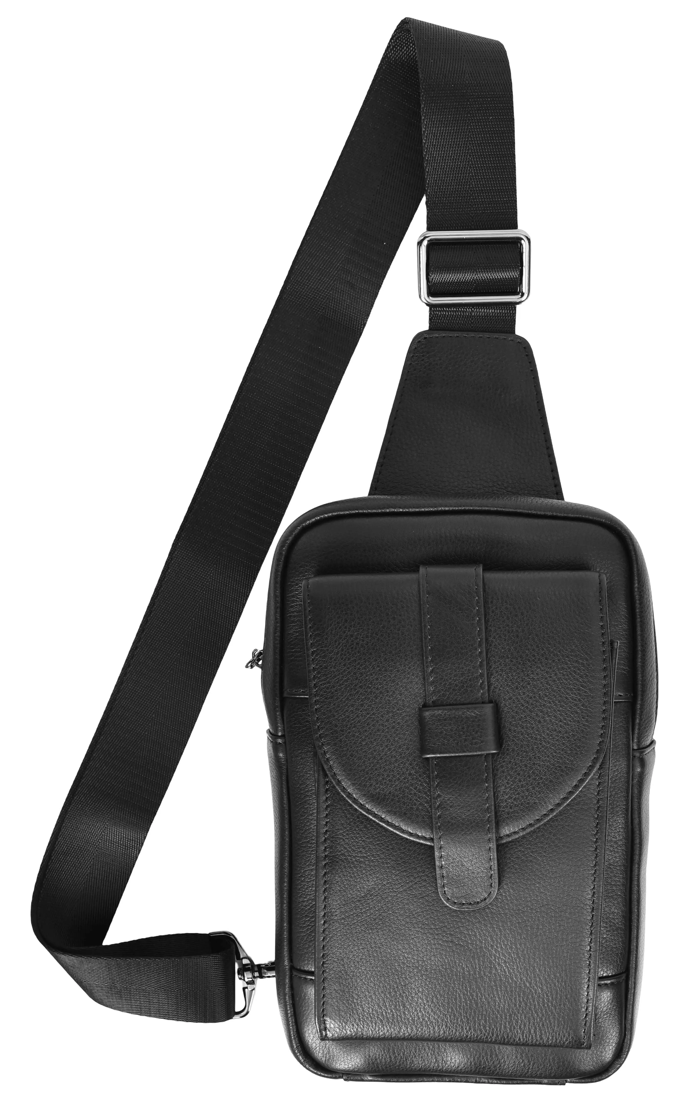Metrosling Genuine Leather Travel Cross Body Chest Bag Black