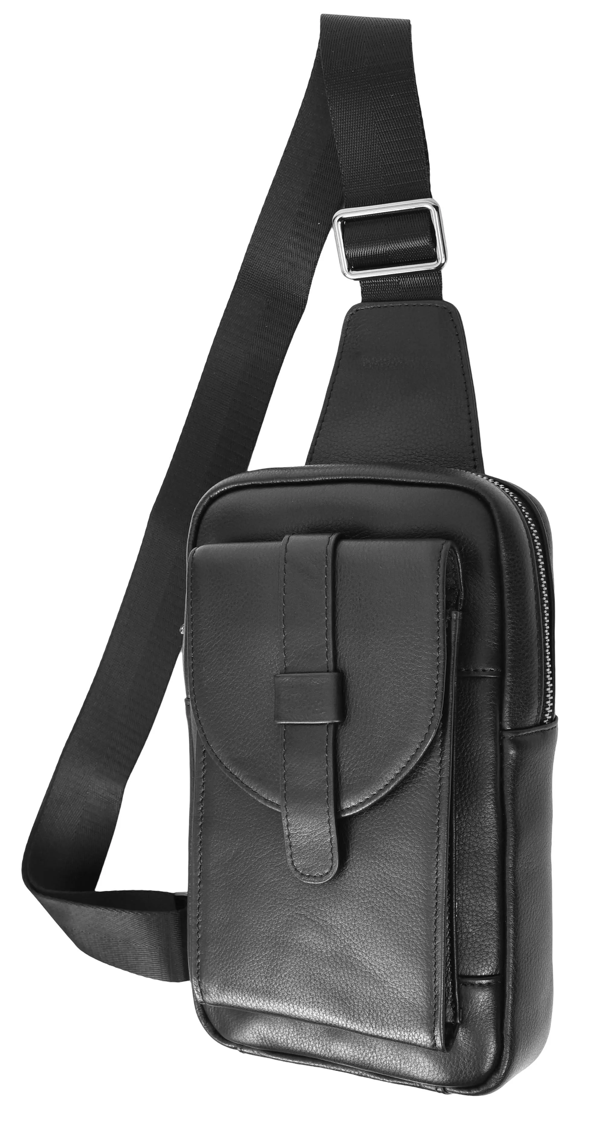 Metrosling Genuine Leather Travel Cross Body Chest Bag Black