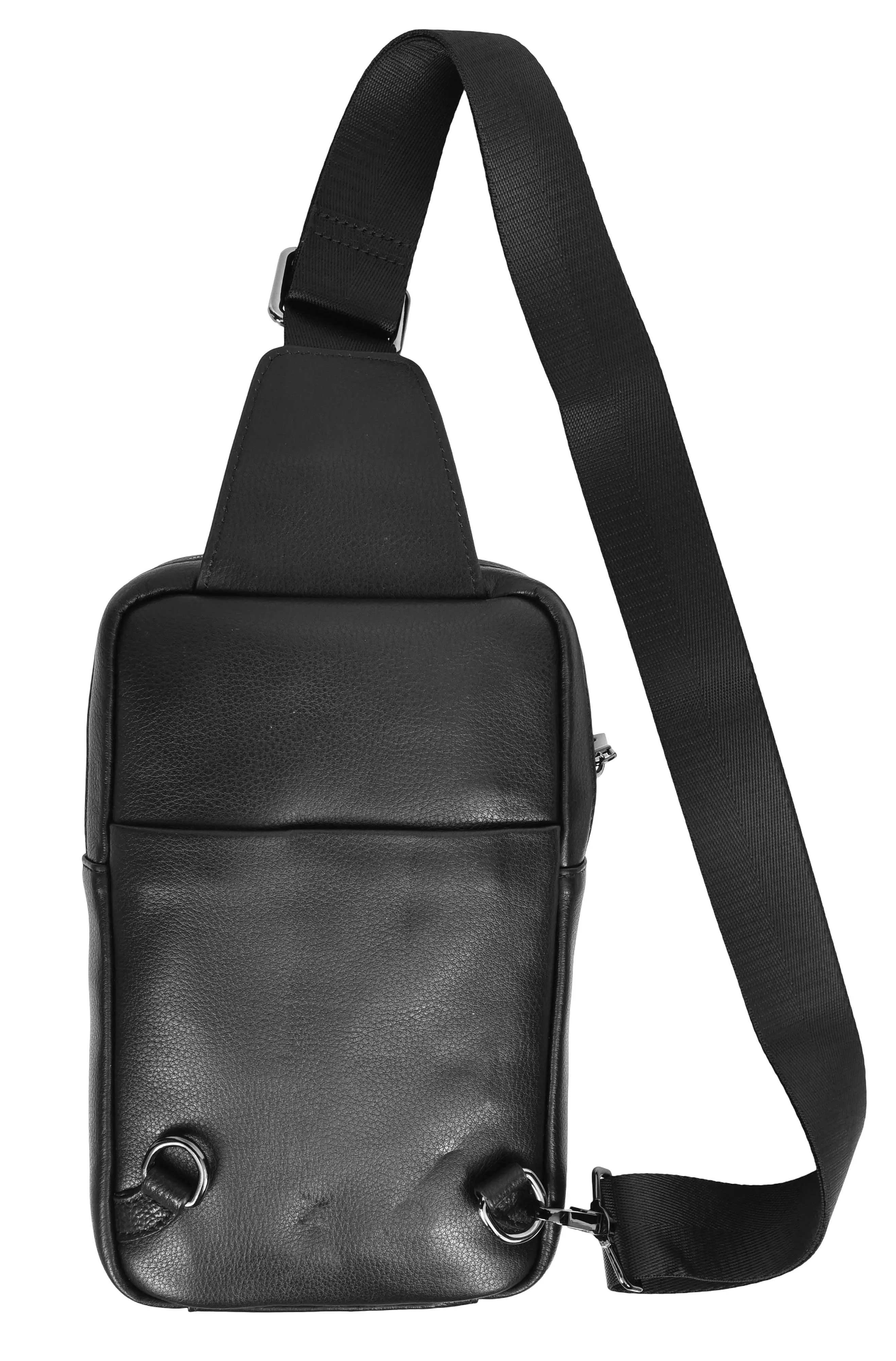 Metrosling Genuine Leather Travel Cross Body Chest Bag Black