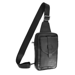 Metrosling Genuine Leather Travel Cross Body Chest Bag Black