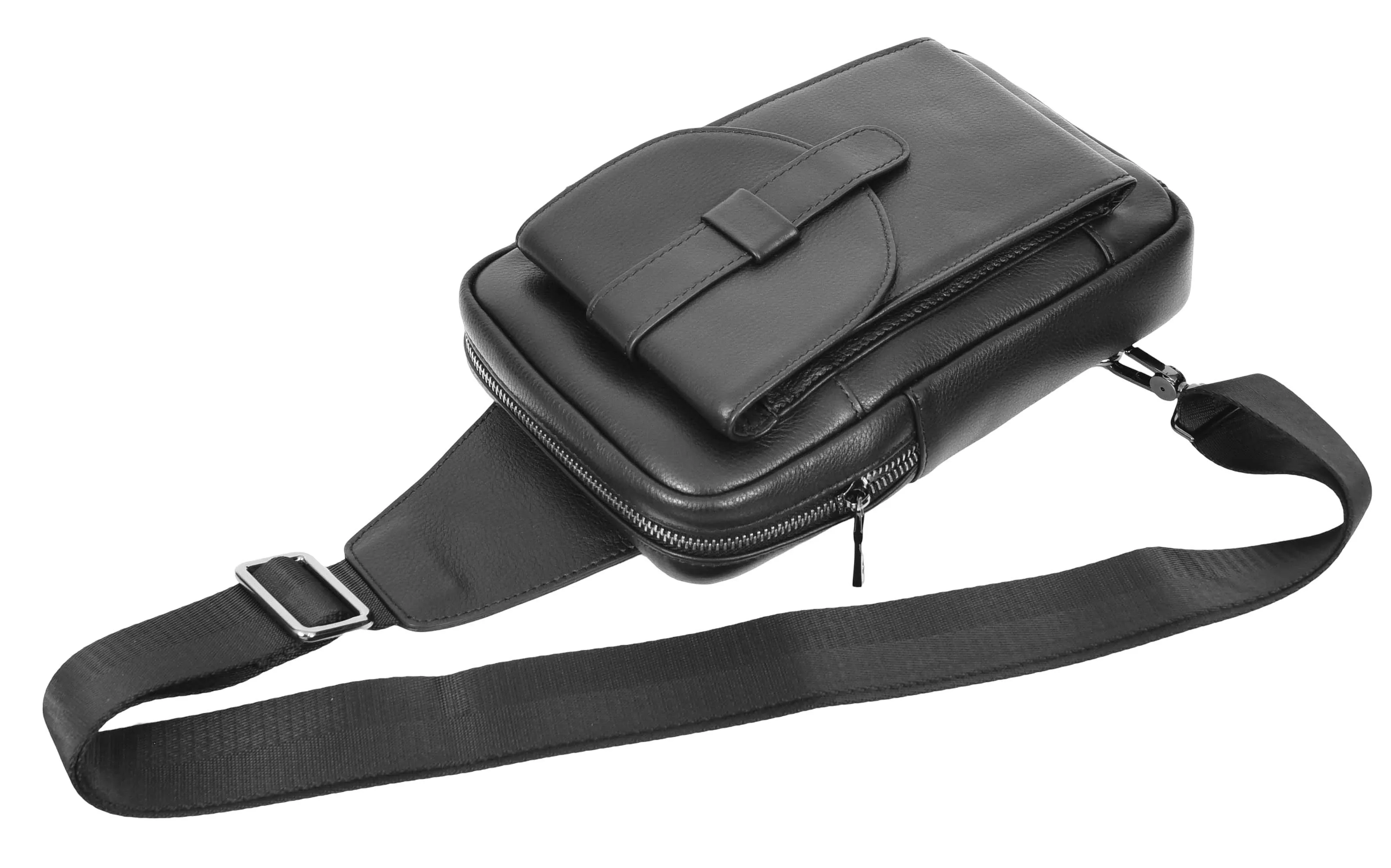 Metrosling Genuine Leather Travel Cross Body Chest Bag Black