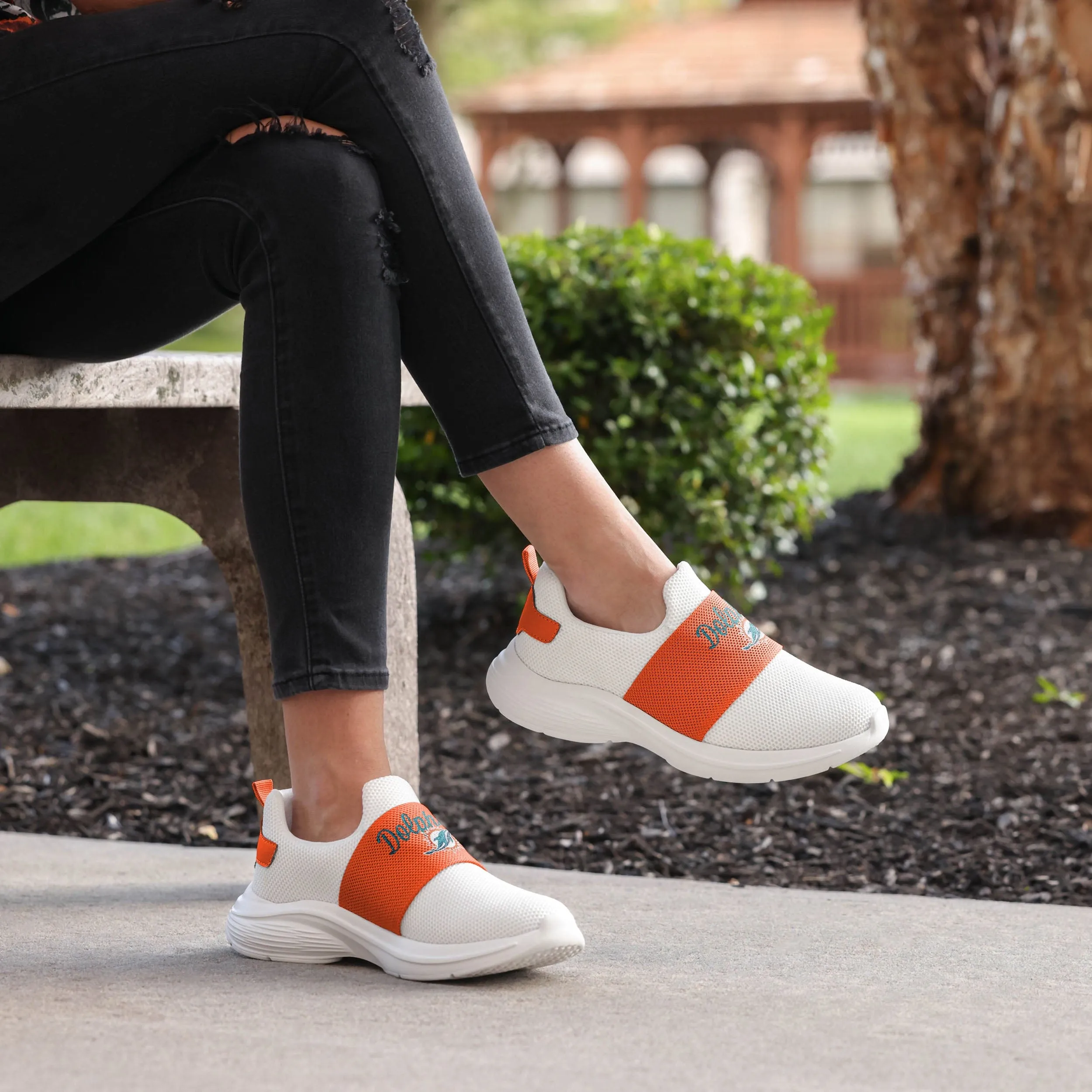 Miami Dolphins NFL Womens Script Wordmark White Slip On Sneakers