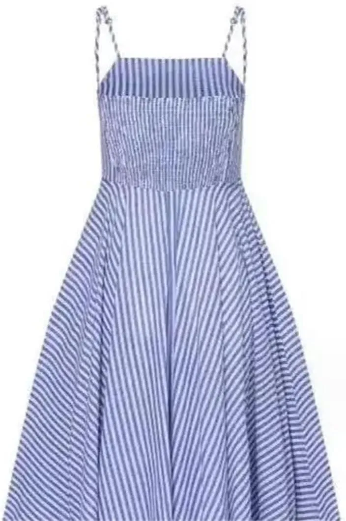 Midi Dresses for Women Stripe Sleeveless Pleated Skirt High Waist Zipper Vacation Dresses Slip Dress
