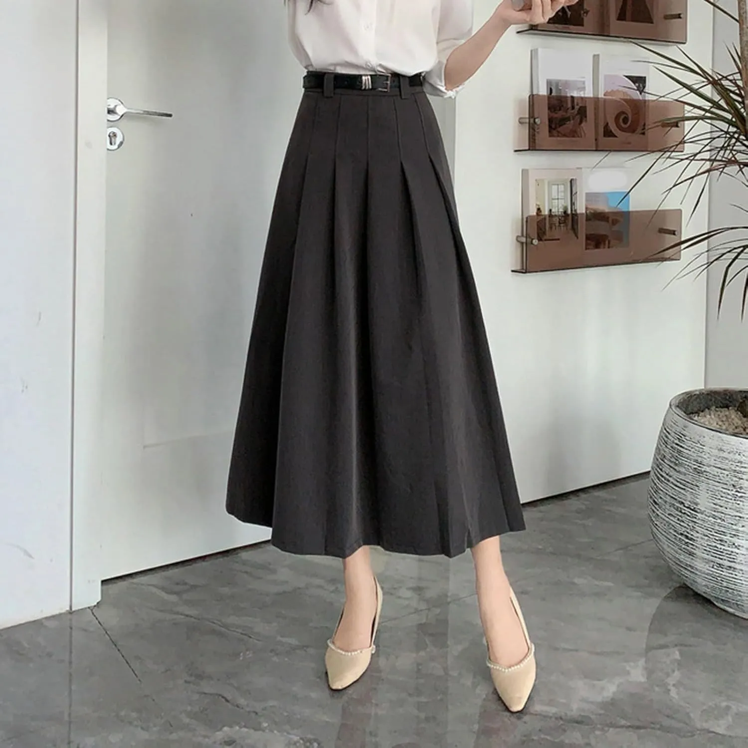 Midi Skirts for Women Women Fashion Casual Mid Length Suit Skirt A Line High Waisted Pleated Skirt Daily Costume