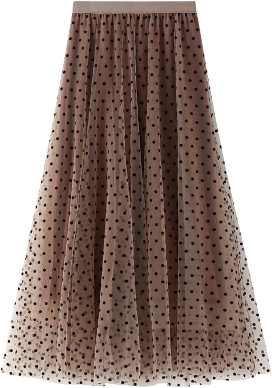 Midi Skirts for Women Women's Flocked Polka Dot Mesh Skirt A Line Mermaidtail Skirt Midi Skirt
