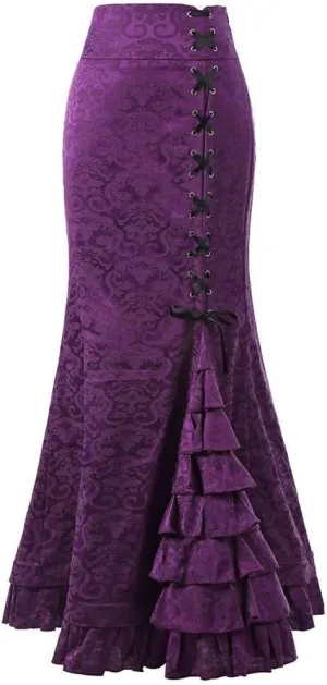 Midi Skirts for Women's Casual Skirts Goth Contrast Mesh Asymmetrical Hem Maxi Skirt Fishtail Skirt Midi Skirts