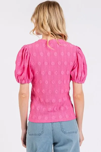 Mittoshop Flower Pattern Round Neck Short Sleeve Top