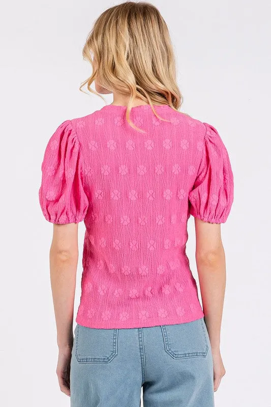 Mittoshop Flower Pattern Round Neck Short Sleeve Top