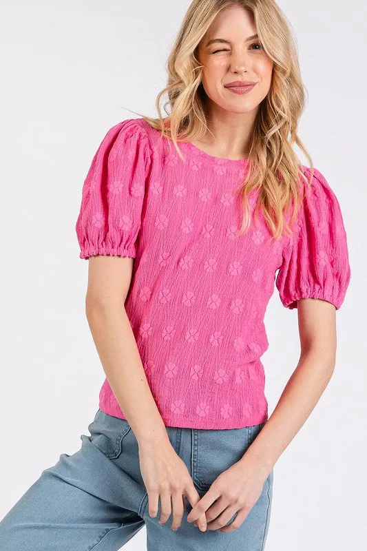 Mittoshop Flower Pattern Round Neck Short Sleeve Top