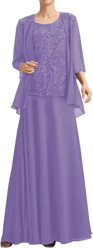 Mother of Bride Dresses with Jacket Laces Appliques Chiffon Formal Grandmother Dress ZX26