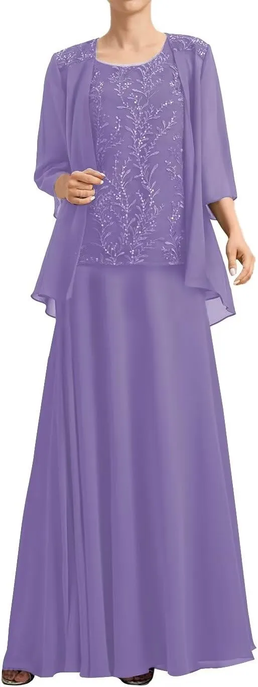 Mother of Bride Dresses with Jacket Laces Appliques Chiffon Formal Grandmother Dress ZX26