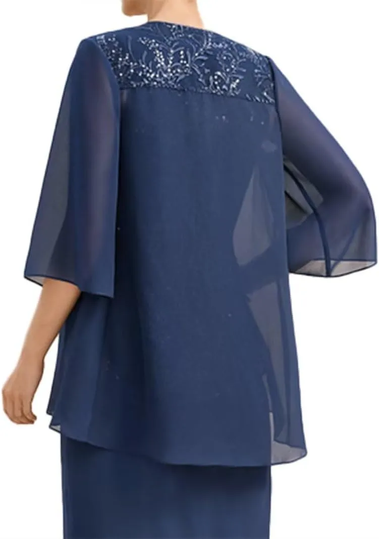 Mother of Bride Dresses with Jacket Laces Appliques Chiffon Formal Grandmother Dress ZX26