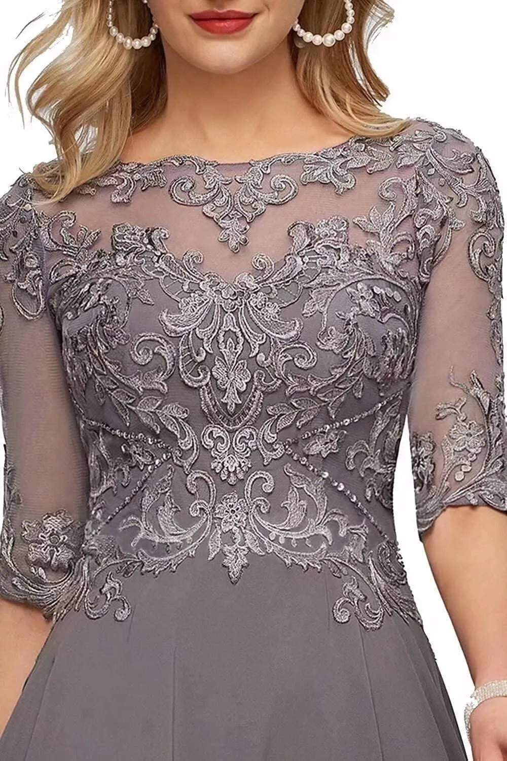 Mother of The Bride Dresses for Wedding Guest Tea Length Chiffon Lace Appliques Mother of The Groom Dress