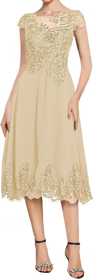 Mother of The Bride Dresses for Wedding Lace Evening Dress Tea Length Chiffon Formal Party Gowns