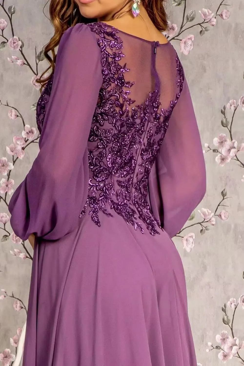 Mother of The Bride Dresses for Wedding Long Sleeves Formal Party Dresses Chiffon Lace Appliques Wedding Guest Dress