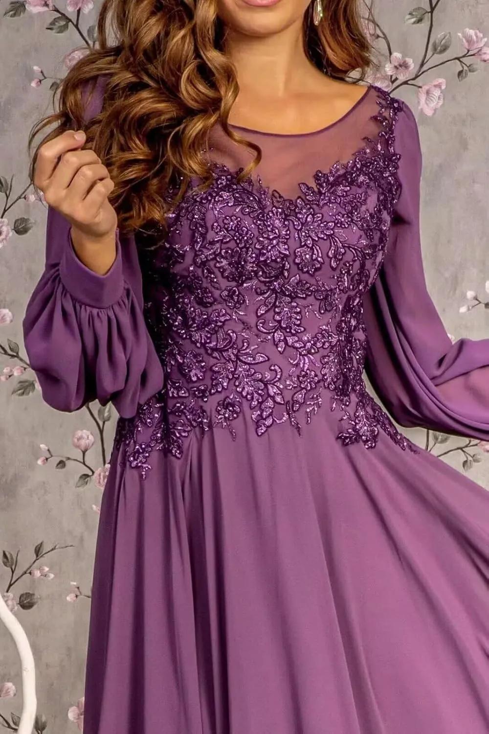 Mother of The Bride Dresses for Wedding Long Sleeves Formal Party Dresses Chiffon Lace Appliques Wedding Guest Dress