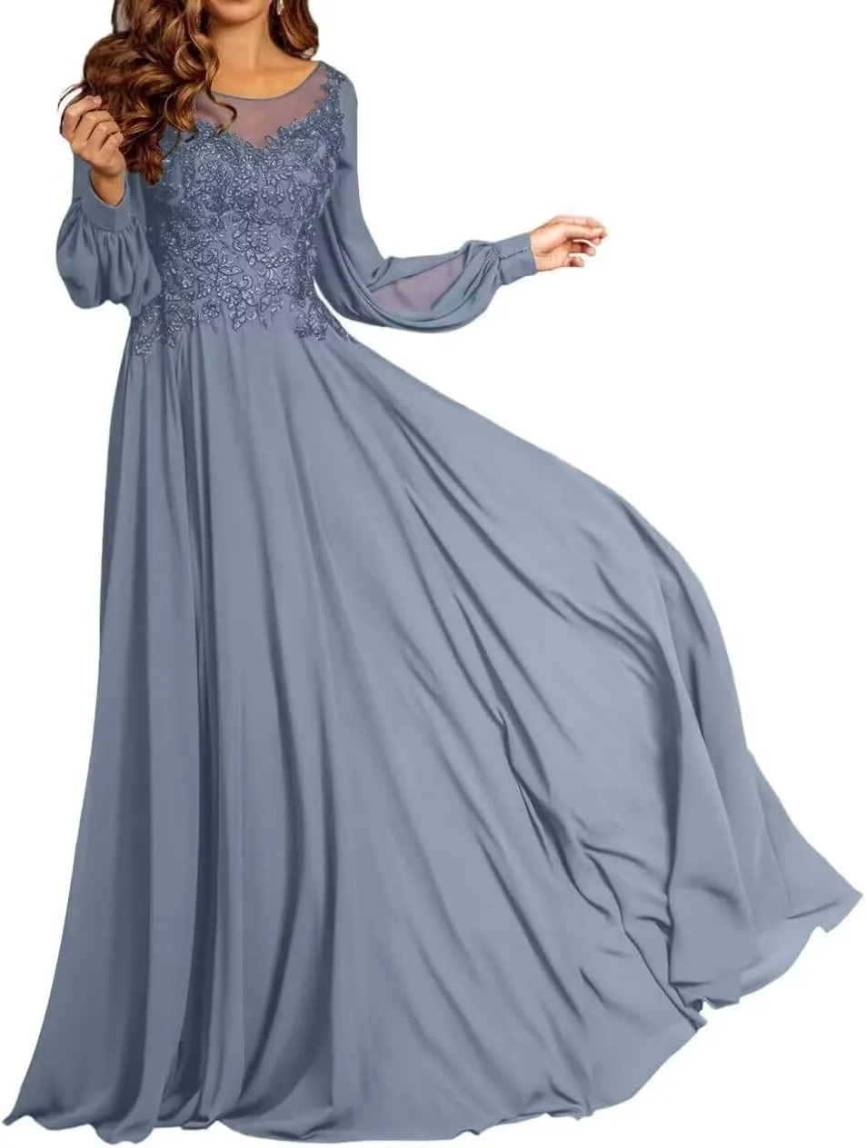 Mother of The Bride Dresses for Wedding Long Sleeves Formal Party Dresses Chiffon Lace Appliques Wedding Guest Dress