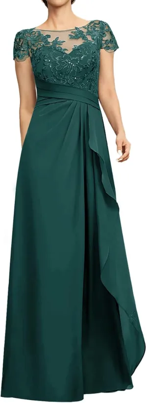 Mother of The Bride Dresses Lace Sequins Short Sleeve Wedding Guest Dresses for Women Ruffles Evening Gown Peacock 16