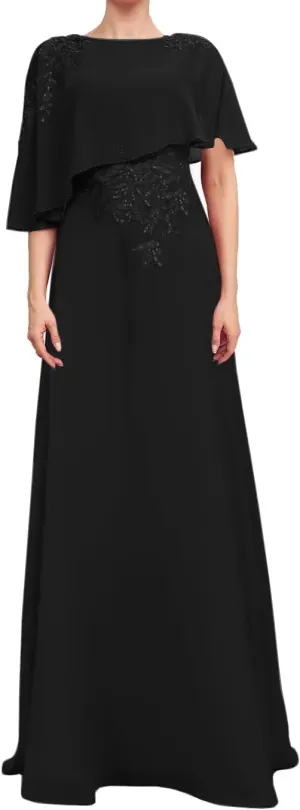 Mother of The Bride Dresses Laces Chiffon Formal Evening Party Grandmother Dresses with Cape Shawl ZX34