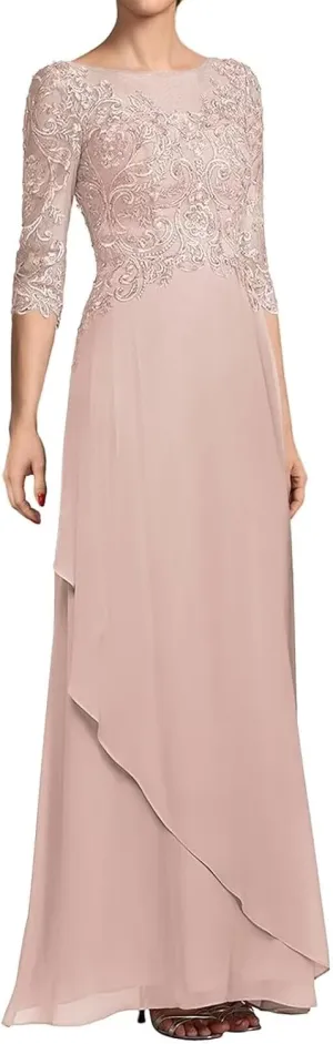 Mother of The Bride Dresses Long Evening Formal Dress 3/4 Sleeve Lace Applique Mother of The Groom Dresses