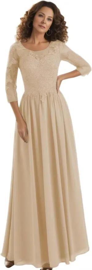 Mother of The Bride Dresses Long Lace Evening Dress with Sleeves Chiffon Party Formal Gowns