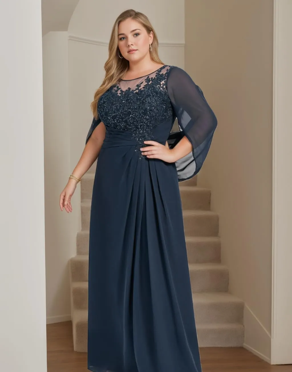 Mother of The Bride Dresses with Cape Lace Chiffon Long Evening Gowns Sequins Grandmother of Groom Dress