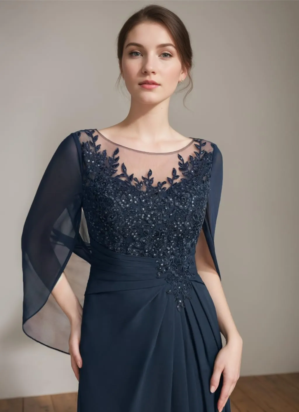 Mother of The Bride Dresses with Cape Lace Chiffon Long Evening Gowns Sequins Grandmother of Groom Dress
