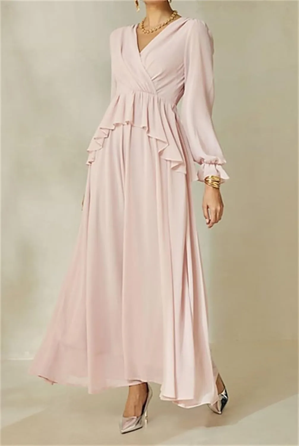 Mother of The Bride Dresses with Long Sleeves for Wedding Petite Formal Evening Gown V-Neck Mother of Groom Dresses