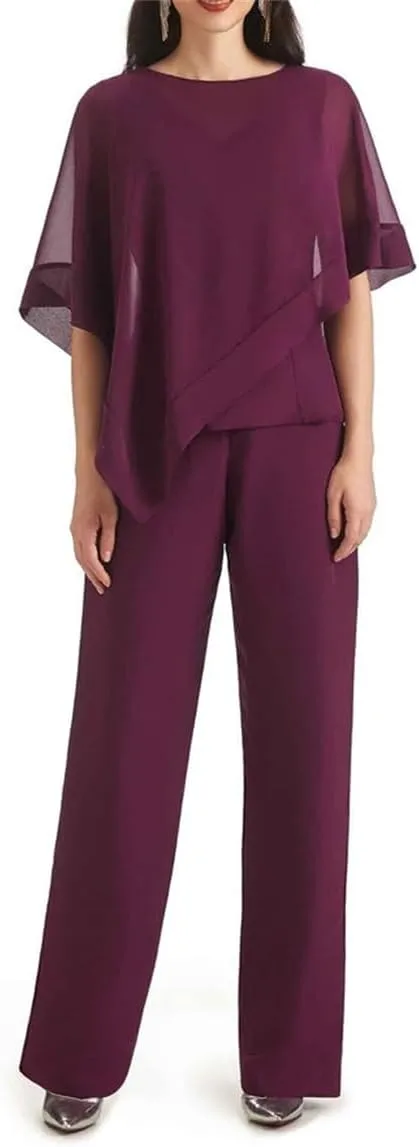 Mother of The Bride Pant Suits for Women Chiffon 3 Pieces Wedding Guest Pants Outfit for Women