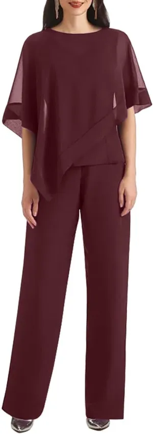 Mother of The Bride Pant Suits for Women Chiffon 3 Pieces Wedding Guest Pants Outfit for Women