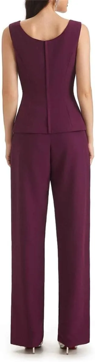 Mother of The Bride Pant Suits for Women Chiffon 3 Pieces Wedding Guest Pants Outfit for Women