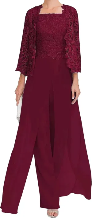 Mother of The Bride Pants Suits 3 Pieces Formal Dresses Outfit Set Evening Gowns for Women Mother of The Groom Dresses RO16
