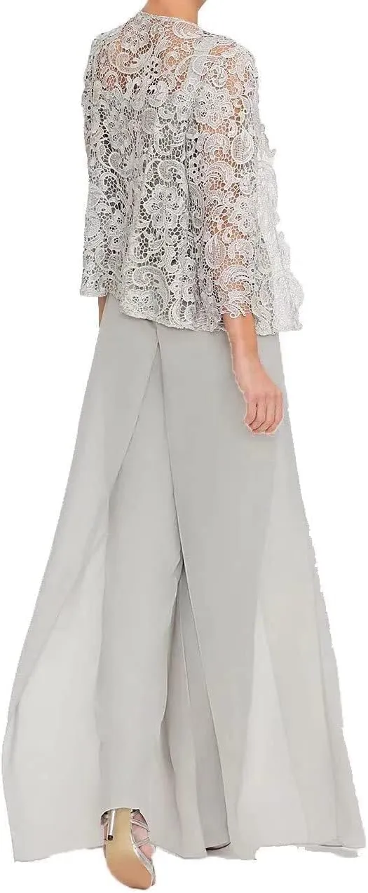 Mother of The Bride Pants Suits 3 Pieces Formal Dresses Outfit Set Evening Gowns for Women Mother of The Groom Dresses RO16