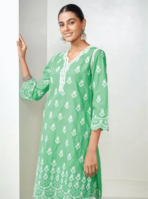 Mulmul Cotton Keily Green Kurta