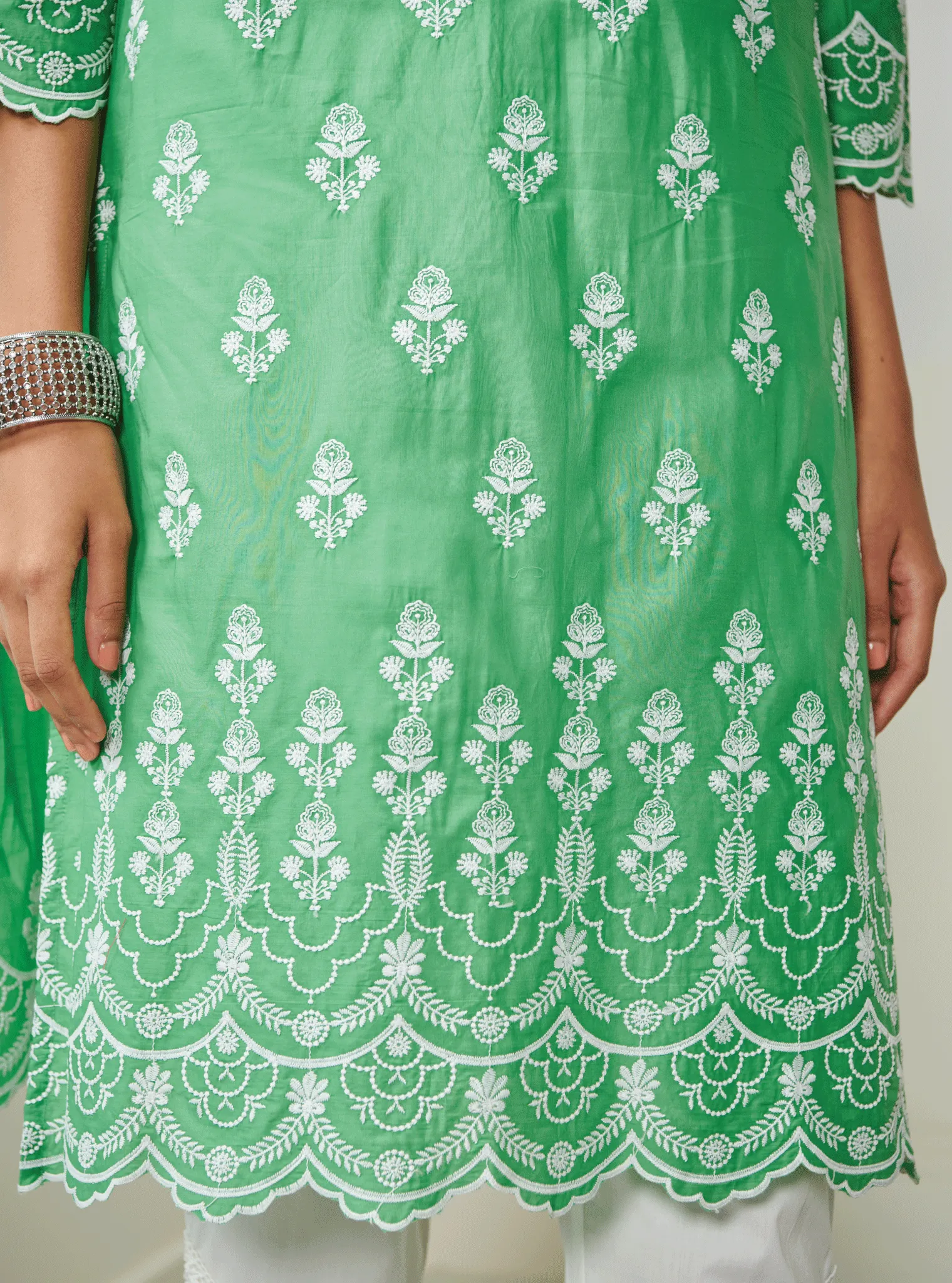 Mulmul Cotton Keily Green Kurta