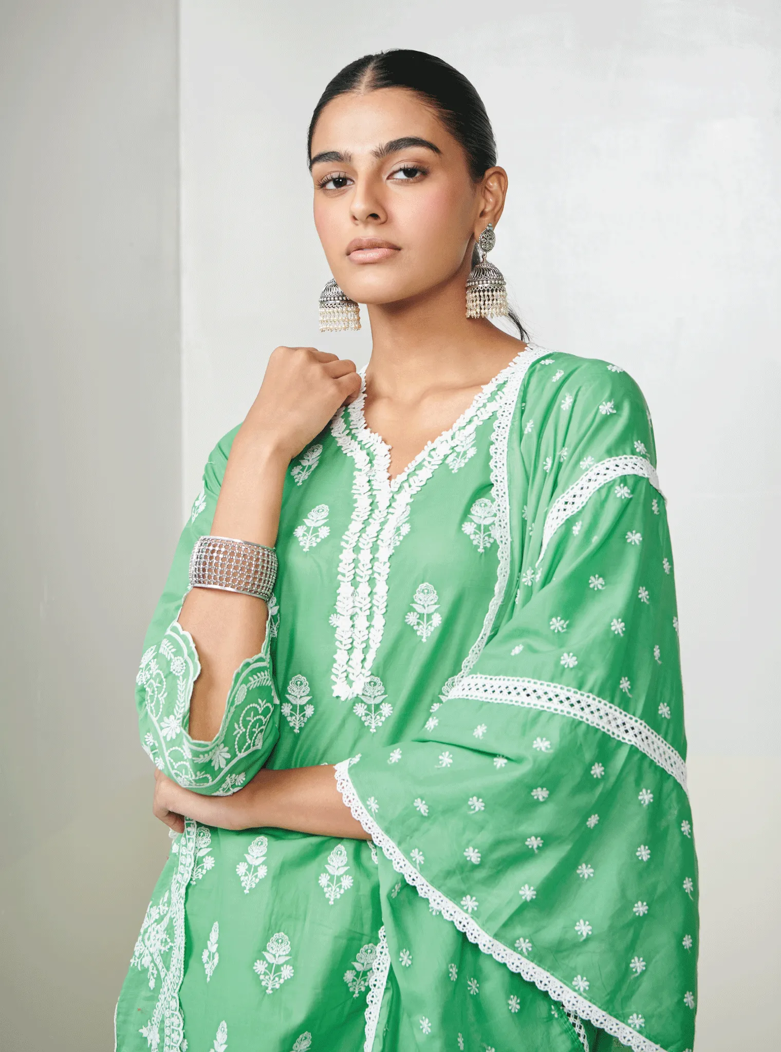 Mulmul Cotton Keily Green Kurta