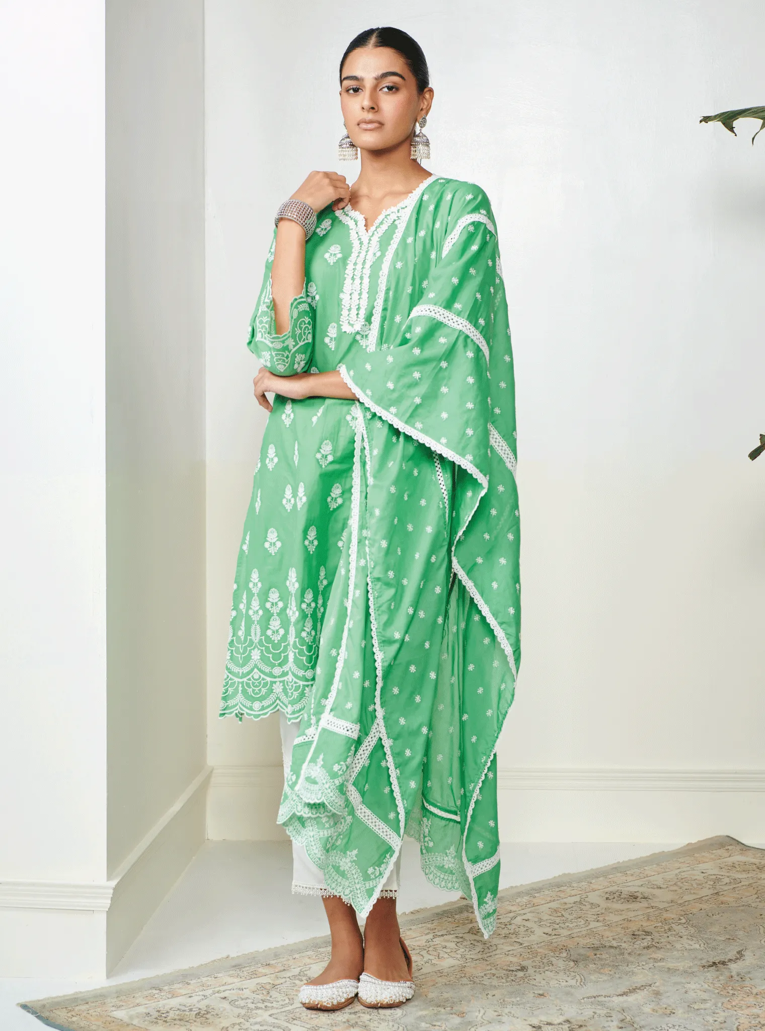 Mulmul Cotton Keily Green Kurta